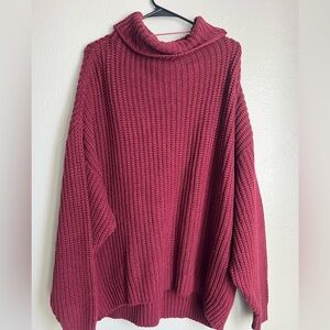 Free People Burgundy Ribbed Turtleneck Sweater